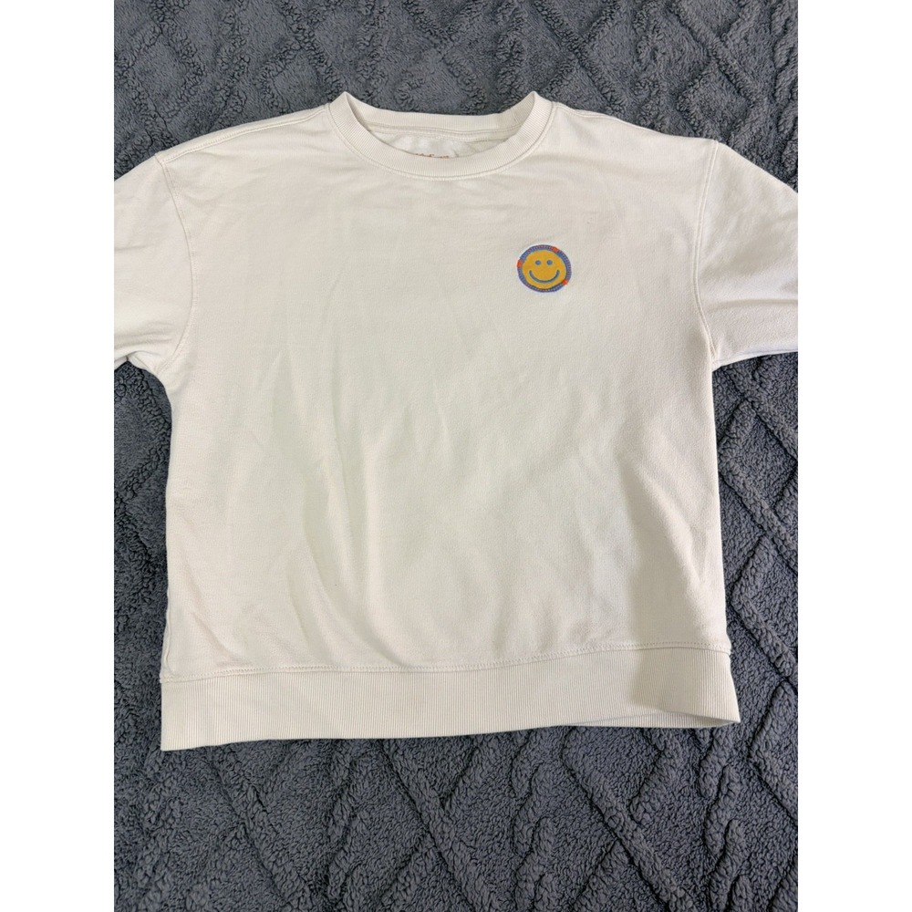 Cat Jack Smiley Face Sweatshirt Kids L (10/12) Beige Long Sleeve Crewneck - Picture 2 of 7
